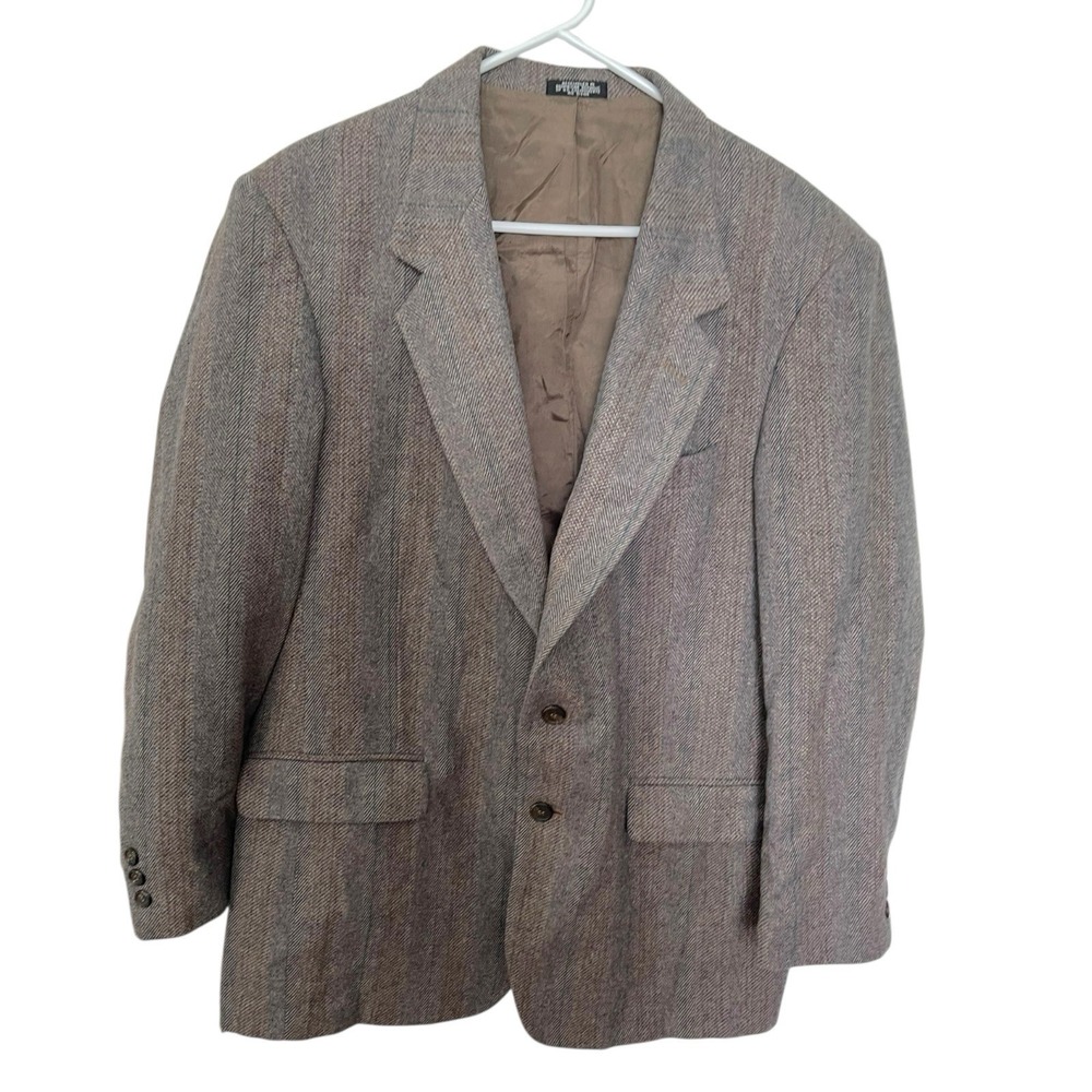 Towncraft 42R Brown Herringbone Blazer Pinstripe Sport Coat Dark Academia Ivy